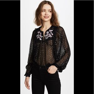 Parker Star Sequin Yoke Blouse Metallic & Floral